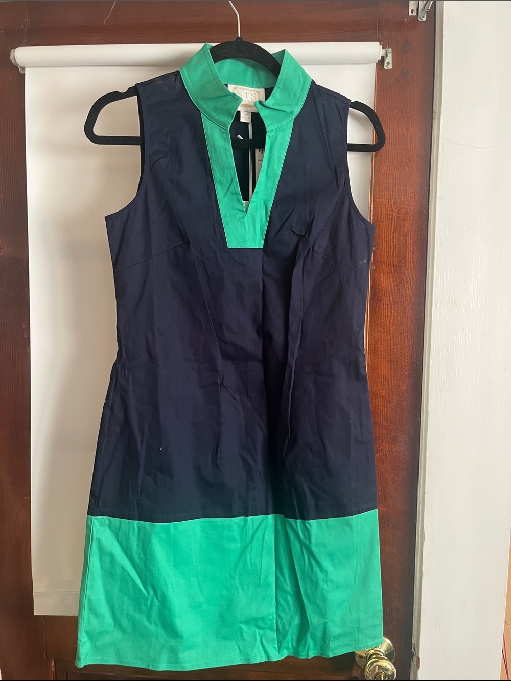 Sail to Sable Navy Mini Dress with Green Collar and Hem